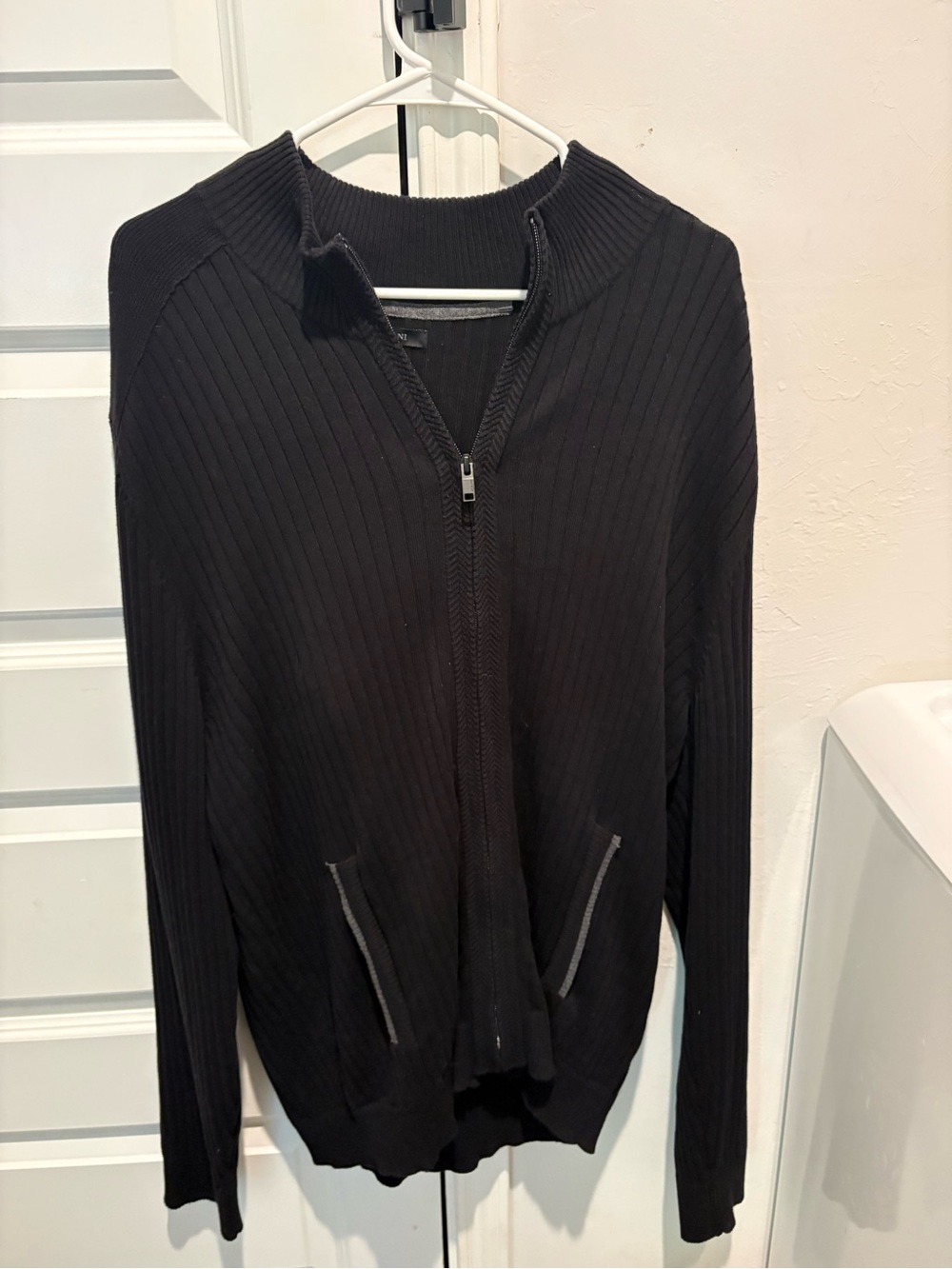 Black Ribbed Zip-Front Men’s Sweater